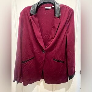 Susan Graver Burgundy Blazer w/ Faux Leather Trim